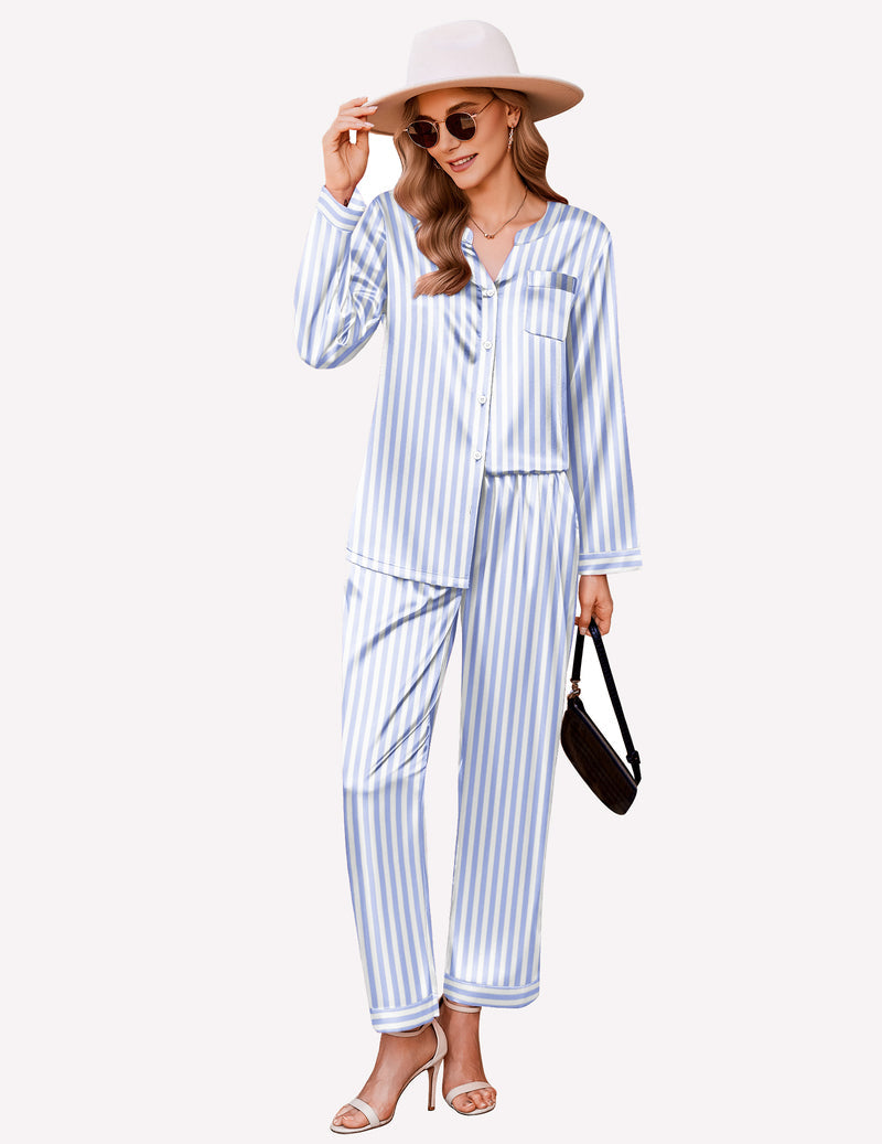 Satin Long Sleeve Button Down Pajamas Set (US Only)