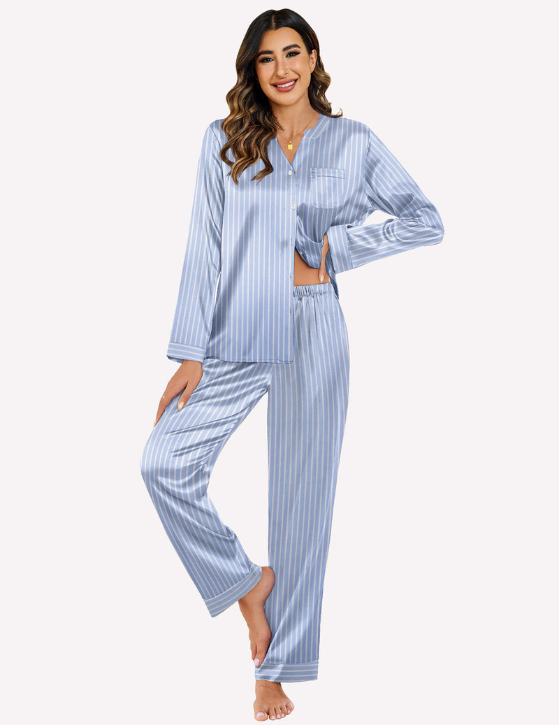 Satin Long Sleeve Button Down Pajamas Set (US Only)