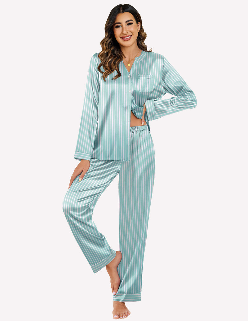 Satin Long Sleeve Button Down Pajamas Set (US Only)