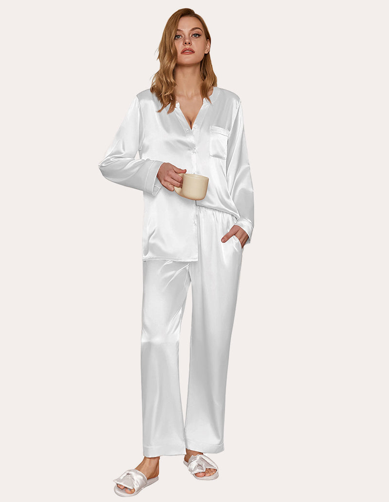 Satin Long Sleeve Button Down Pajamas Set (US Only)