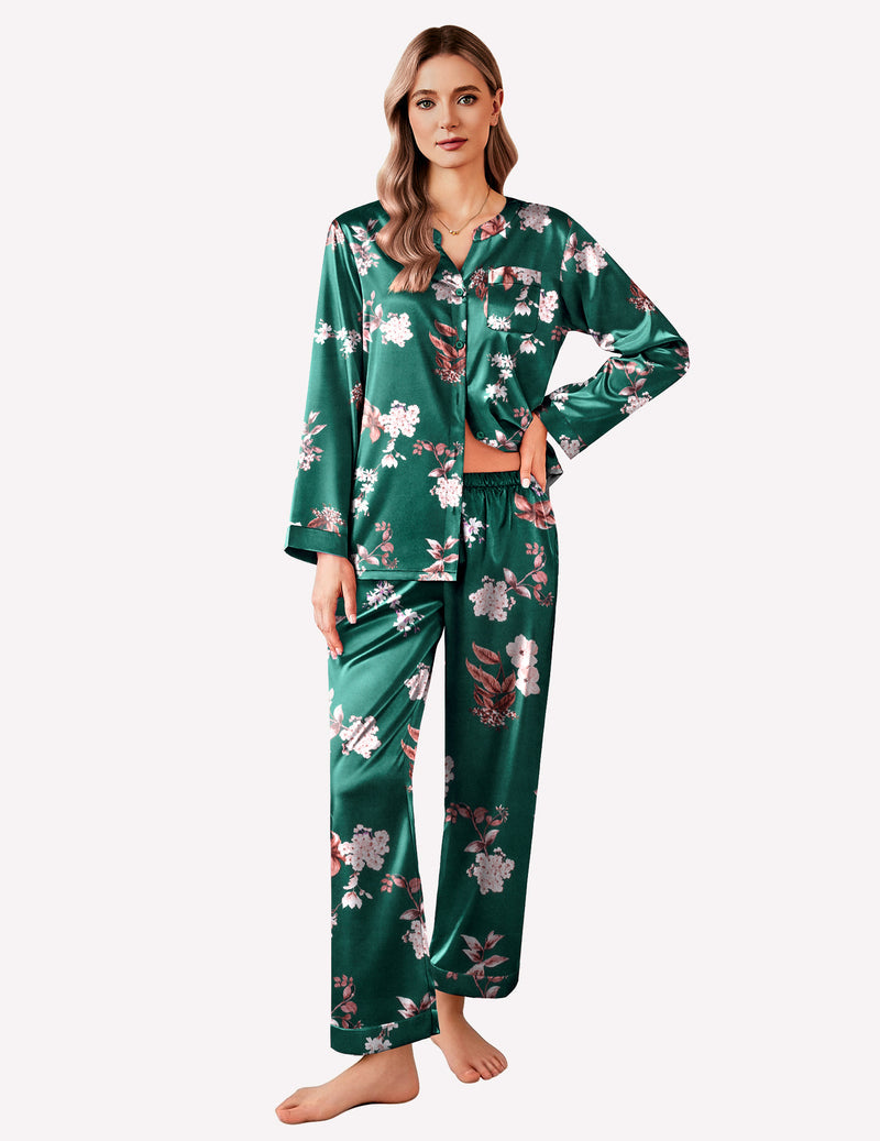 Satin Long Sleeve Button Down Pajamas Set (US Only)