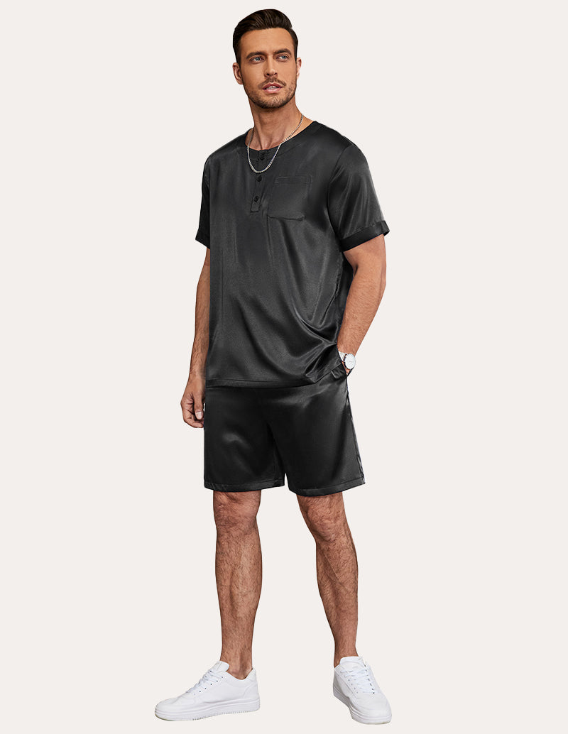 Men Short Sleeve Satin Pajamas Set (US Only)