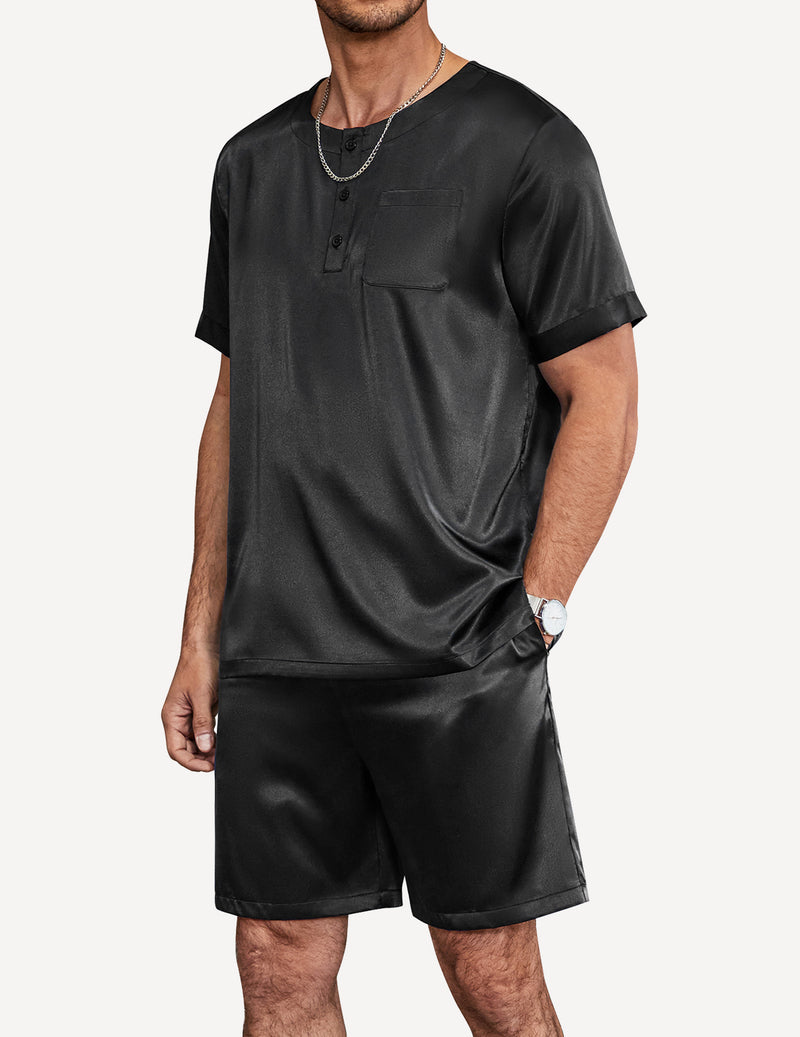 Men Short Sleeve Satin Pajamas Set (US Only)