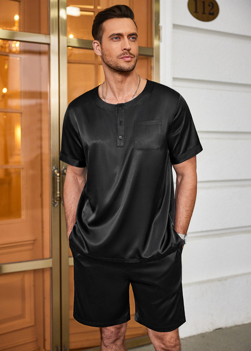 Men Short Sleeve Satin Pajamas Set (US Only)