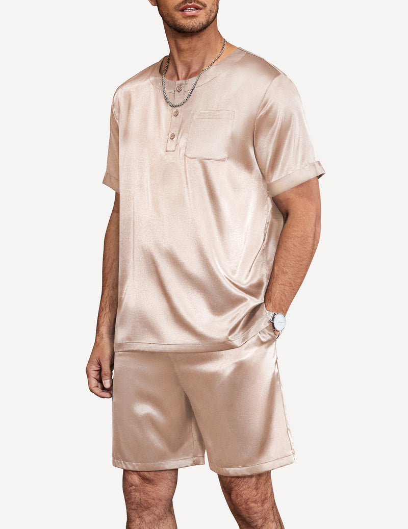 Men Short Sleeve Satin Pajamas Set (US Only)