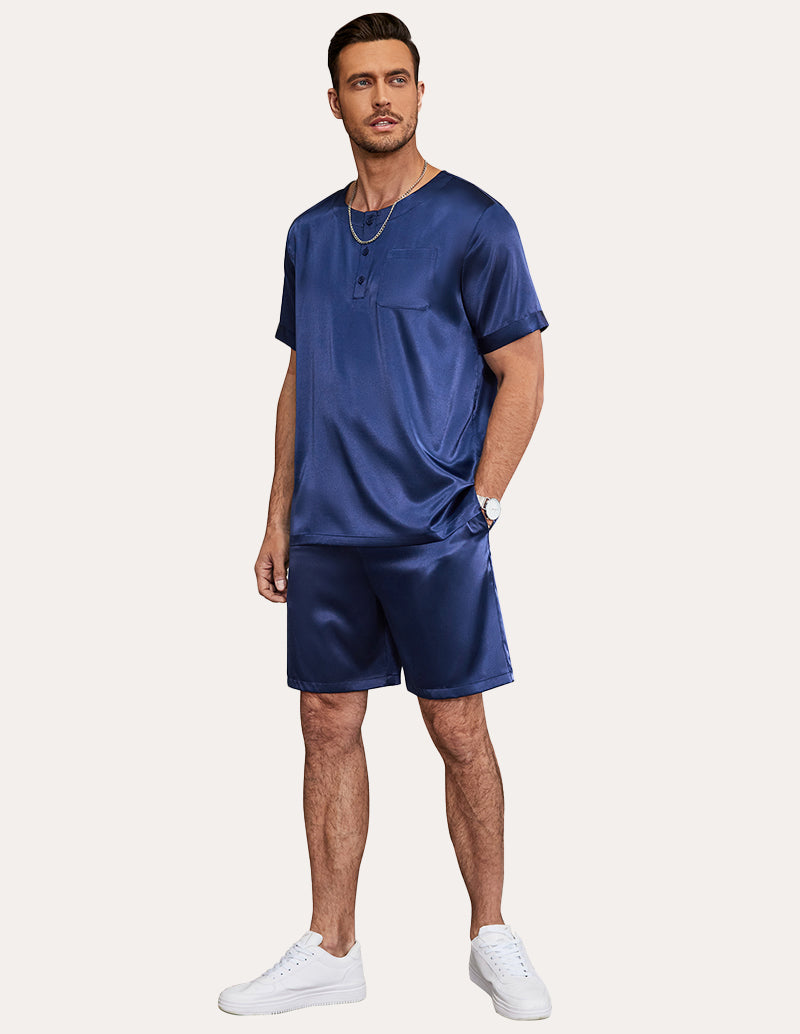 Men Short Sleeve Satin Pajamas Set (US Only)
