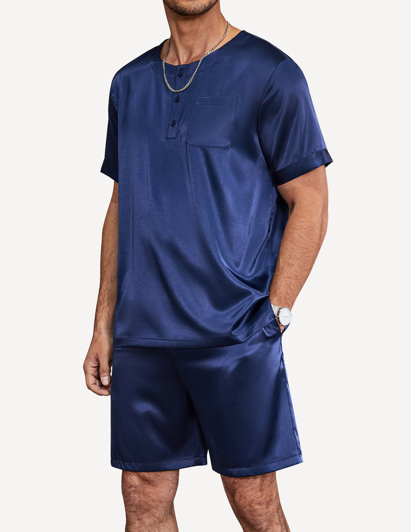 Men Short Sleeve Satin Pajamas Set (US Only)