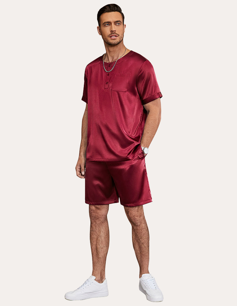 Men Short Sleeve Satin Pajamas Set (US Only)