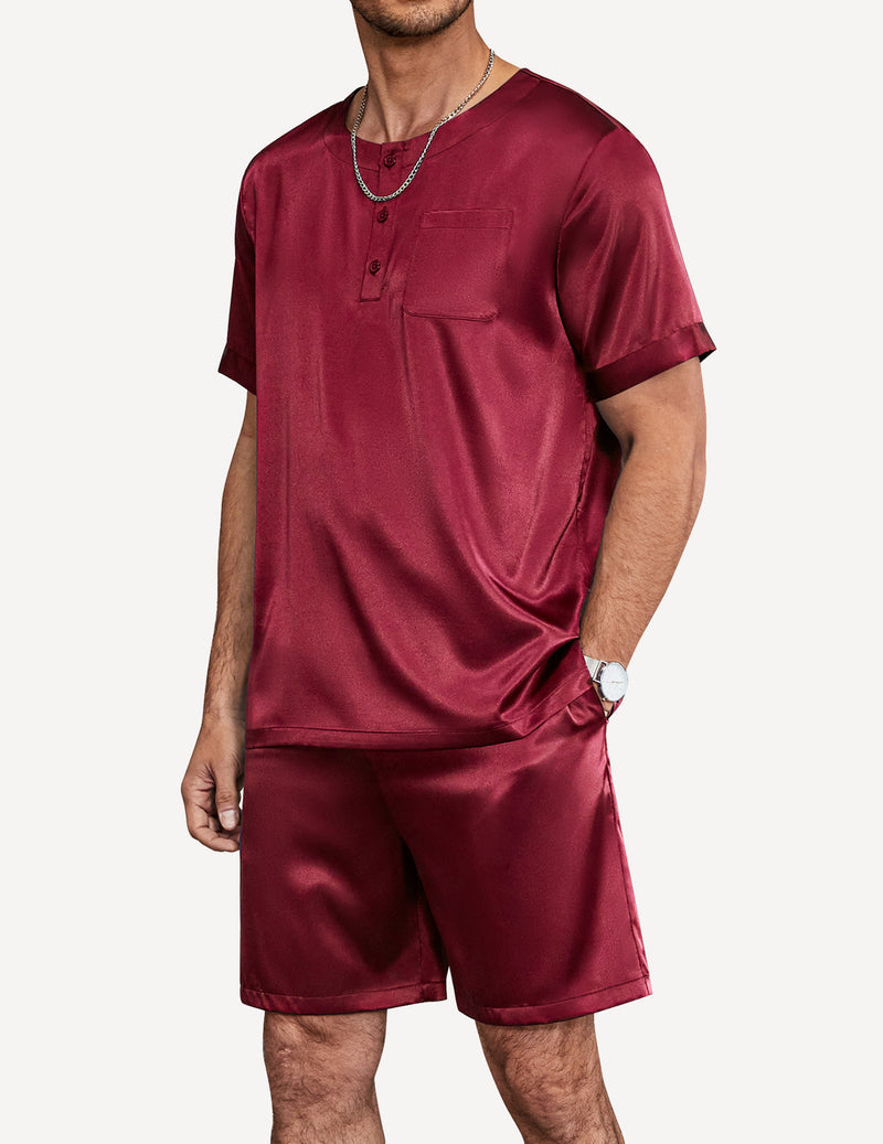 Men Short Sleeve Satin Pajamas Set (US Only)