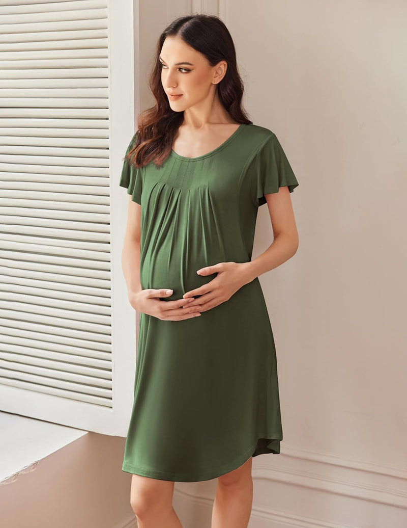 Nursing Pleated Dress Maternity Sleepwear