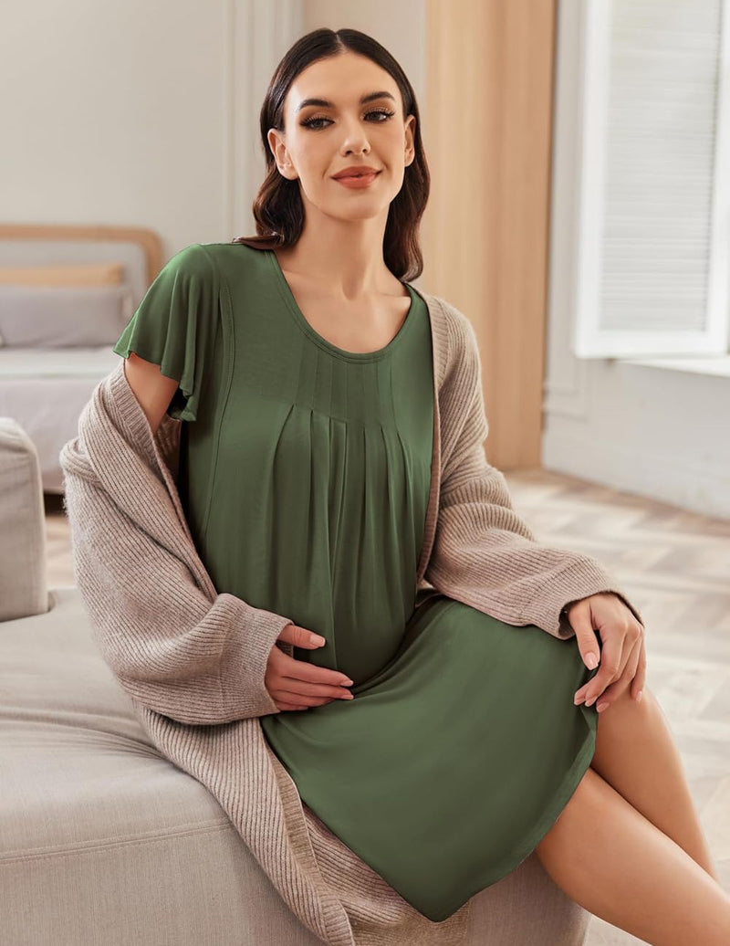 Nursing Pleated Dress Maternity Sleepwear