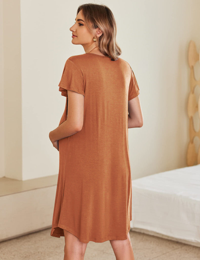 Nursing Pleated Dress Maternity Sleepwear