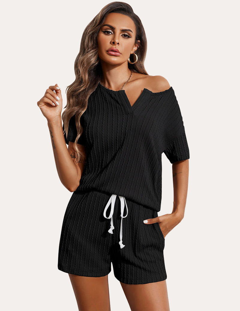 Ribbed Knit Short Sleeve Pajama Sets (US Only)