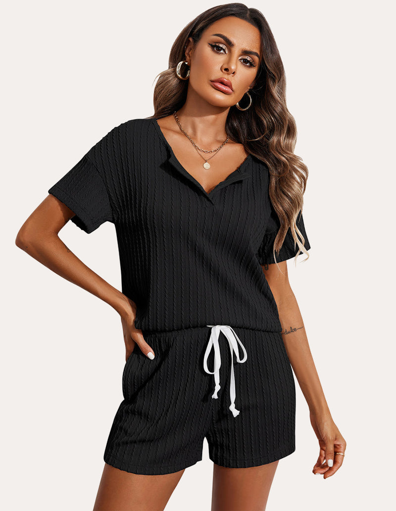 Ribbed Knit Short Sleeve Pajama Sets (US Only)