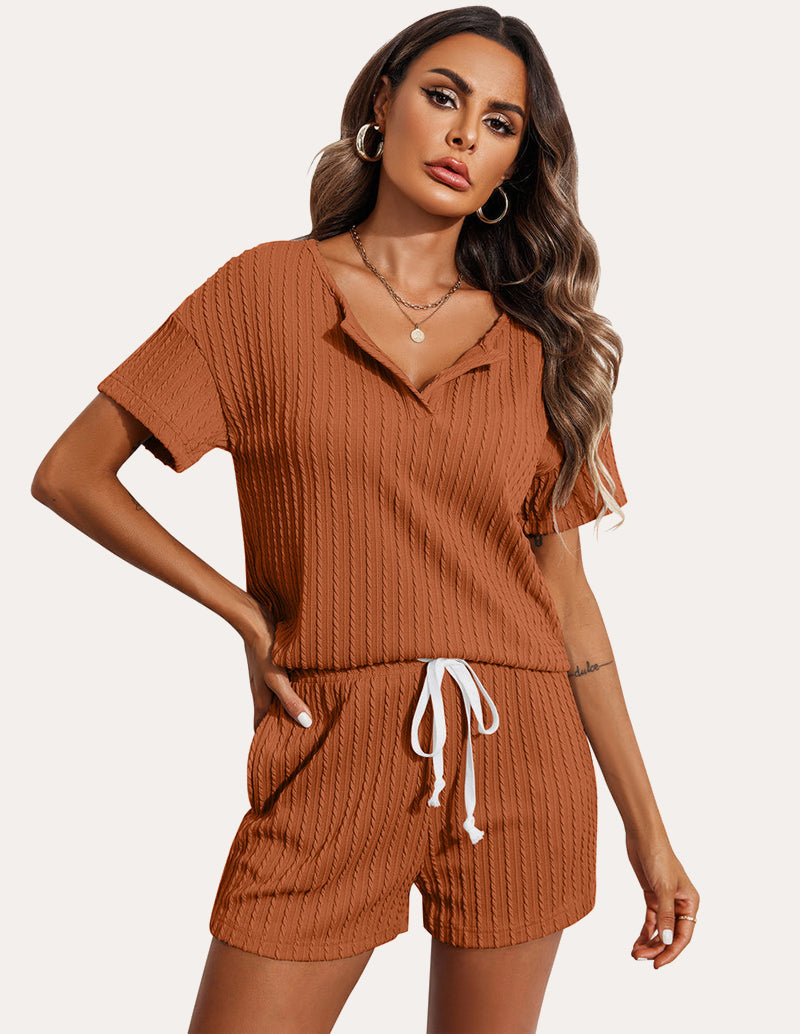 Ribbed Knit Short Sleeve Pajama Sets (US Only)