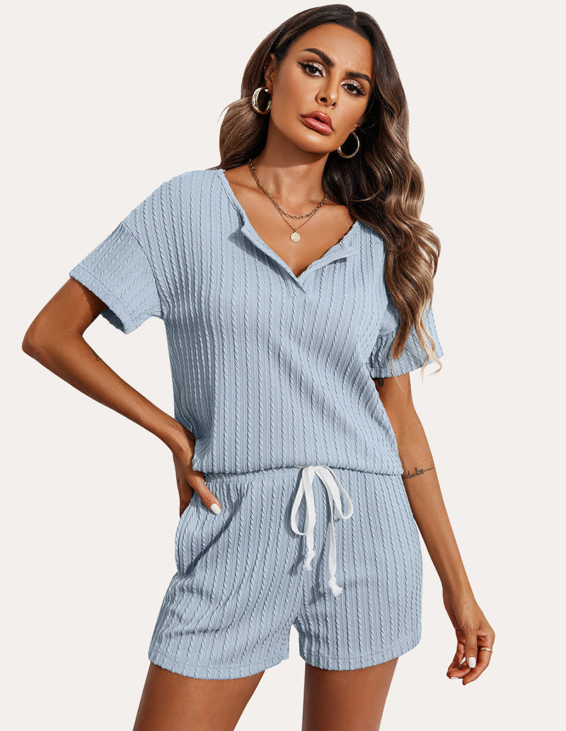Ribbed Knit Short Sleeve Pajama Sets (US Only)