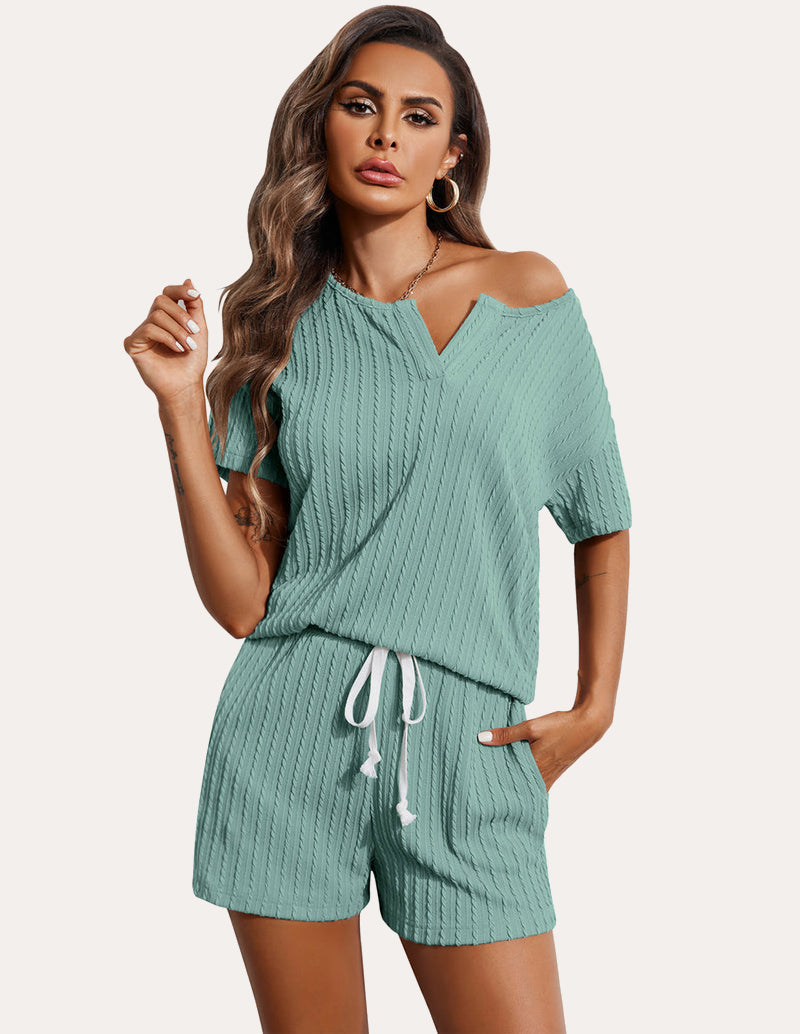 Ribbed Knit Short Sleeve Pajama Sets (US Only)
