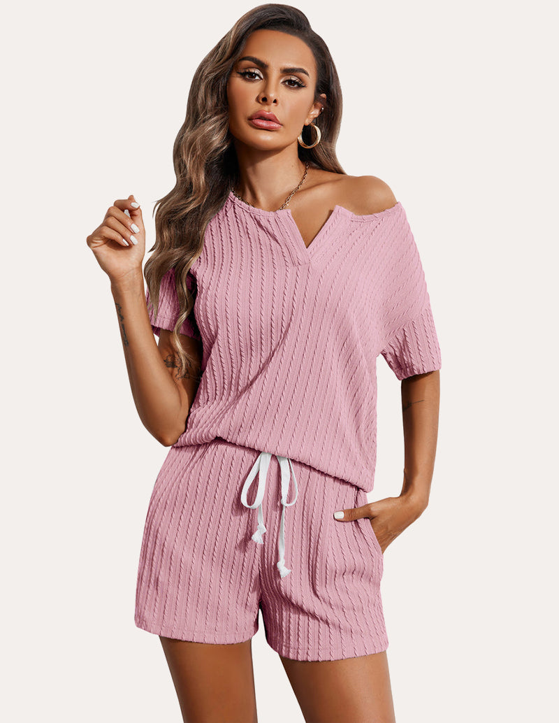 Ribbed Knit Short Sleeve Pajama Sets (US Only)