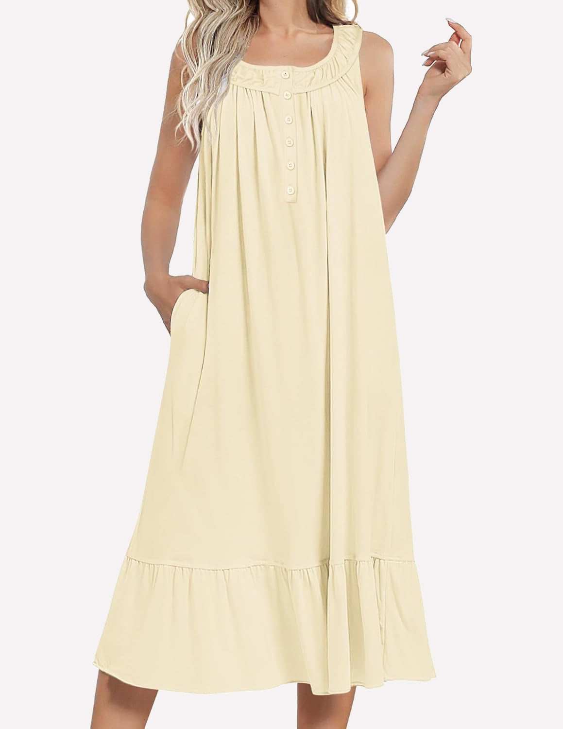 Sleeveless Nightgown with Pockets Soft Nightdress (US Only)