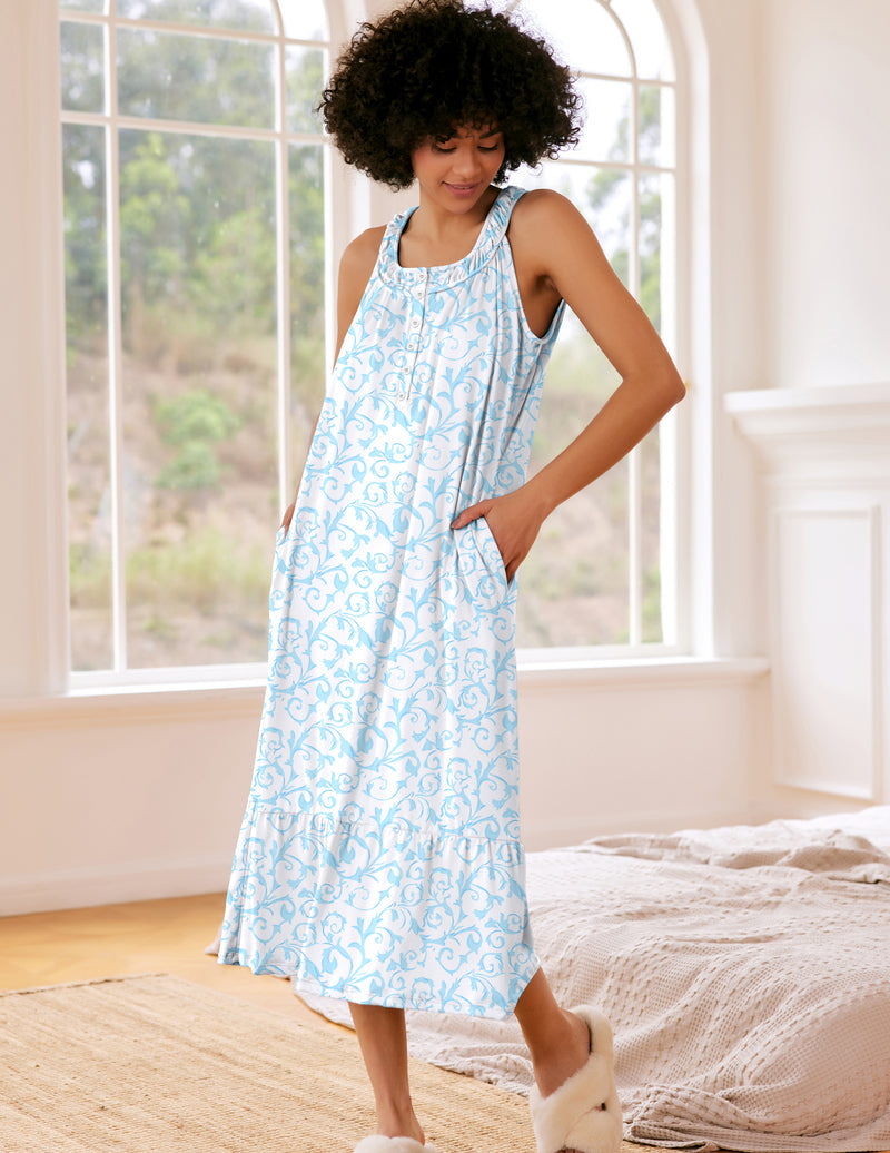 Sleeveless Nightgown with Pockets Soft Nightdress (US Only)