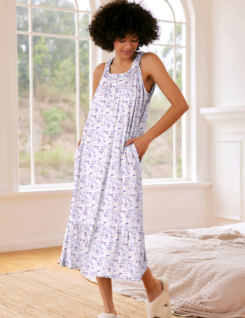 Sleeveless Nightgown with Pockets Soft Nightdress (US Only)