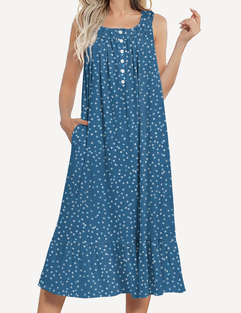Sleeveless Nightgown with Pockets Soft Nightdress (US Only)