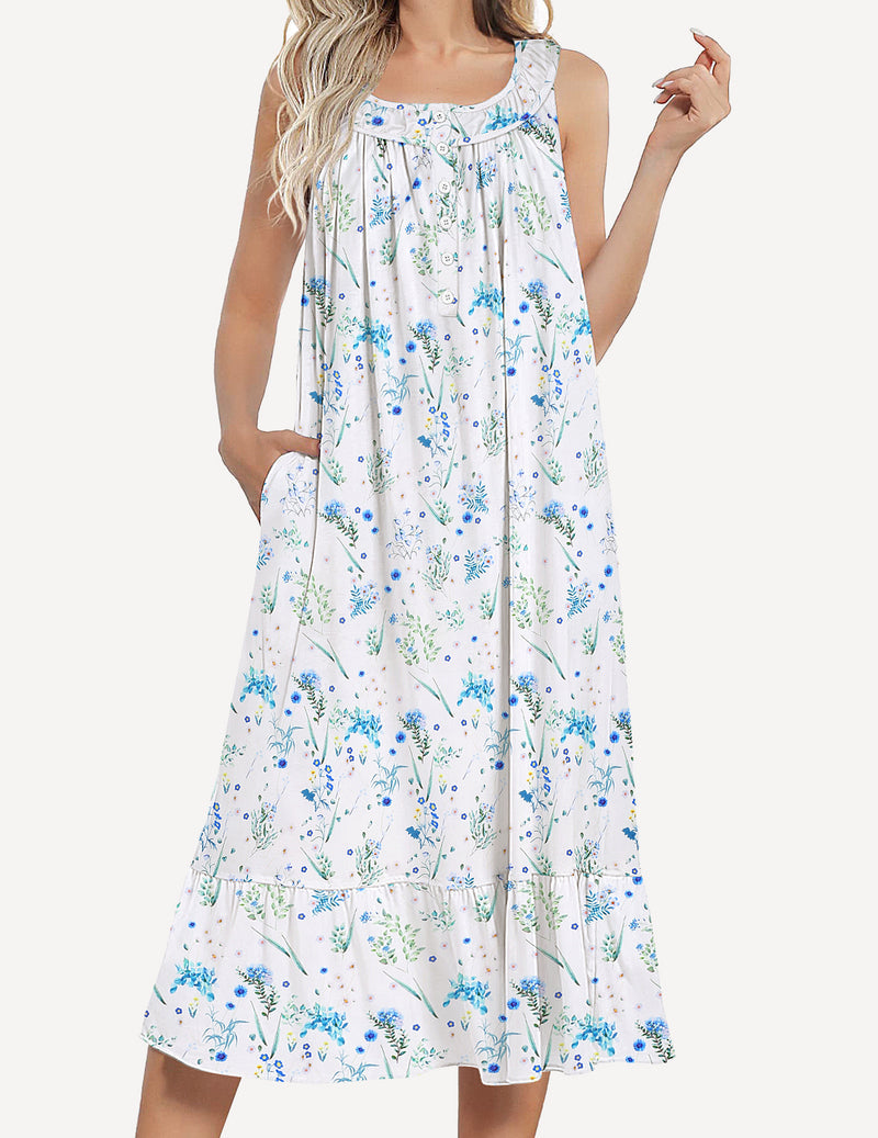 Sleeveless Nightgown with Pockets Soft Nightdress (US Only)