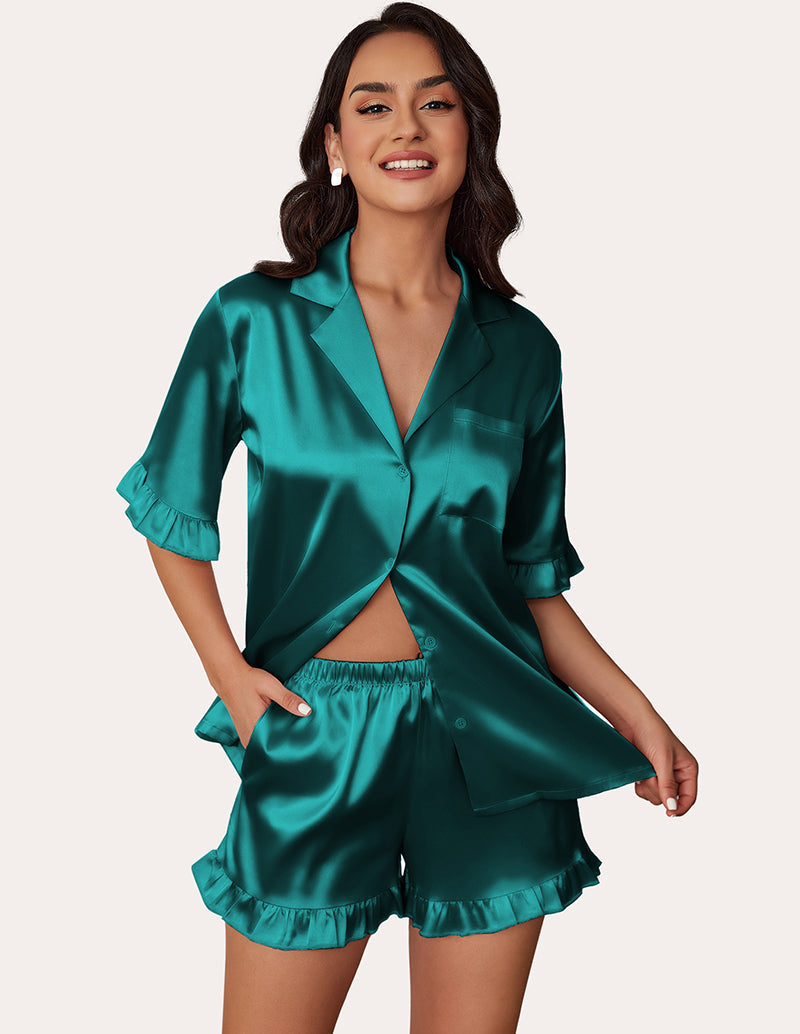 Satin Ruffled 2-Piece Pajamas Set (US Only)
