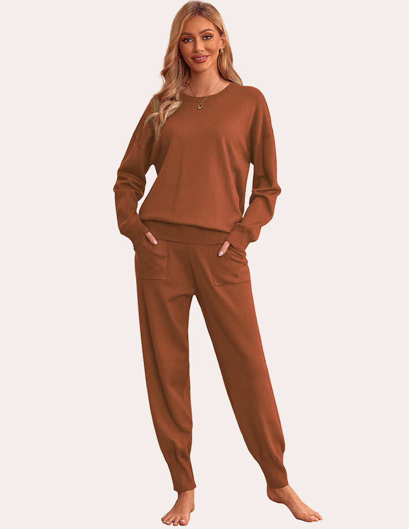 2 Piece Knit Long Sleeve Pajamas Sweatsuit (US Only)