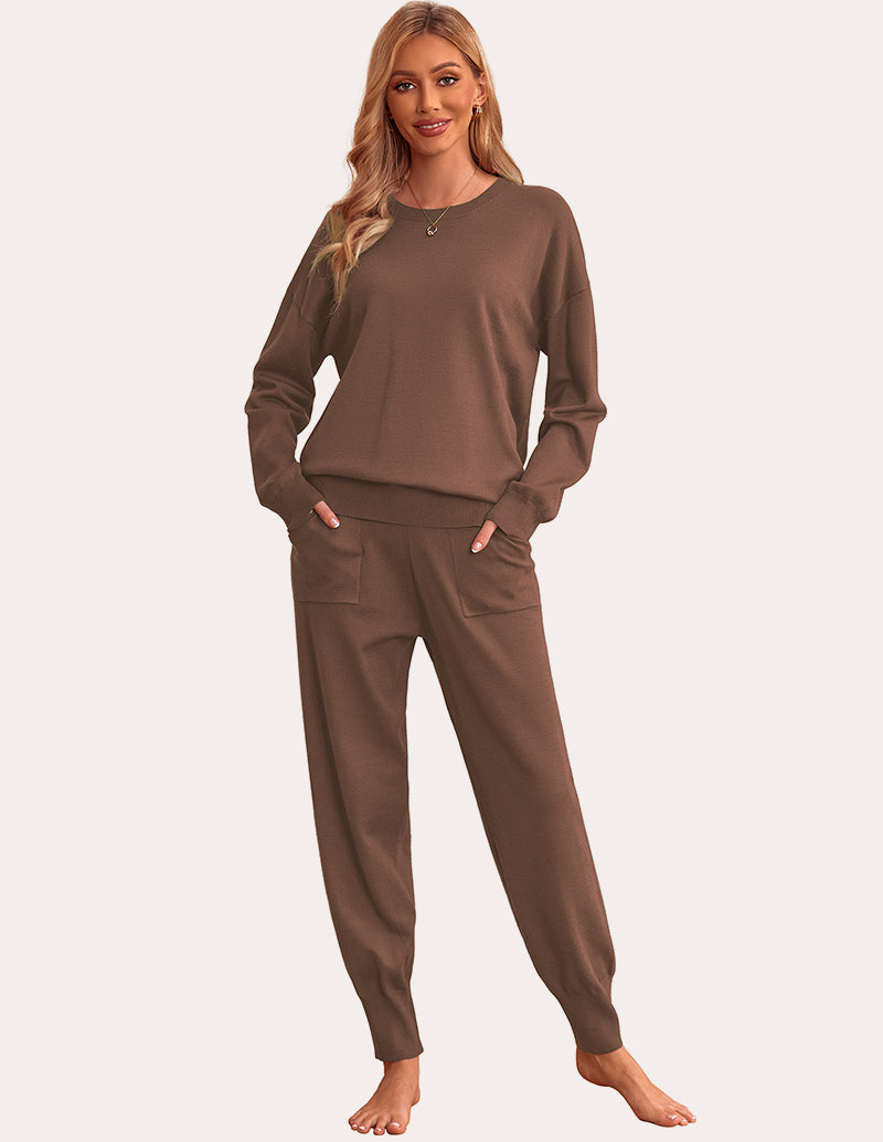 2 Piece Knit Long Sleeve Pajamas Sweatsuit (US Only)