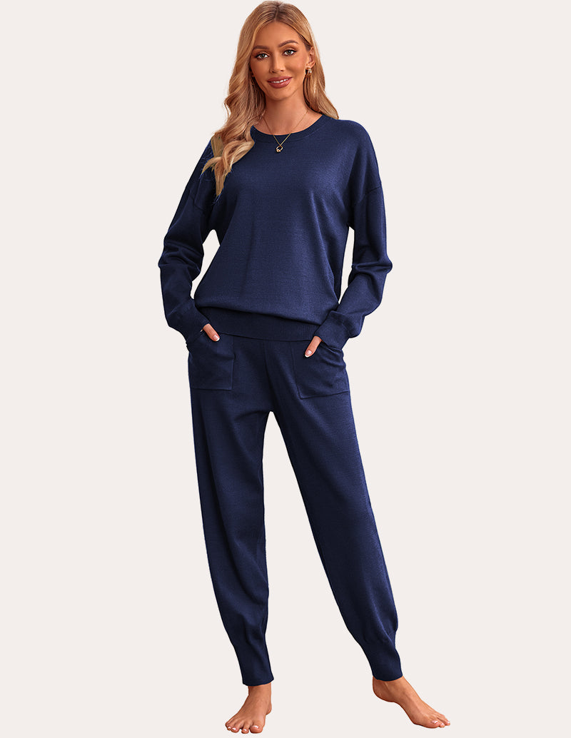 2 Piece Knit Long Sleeve Pajamas Sweatsuit (US Only)