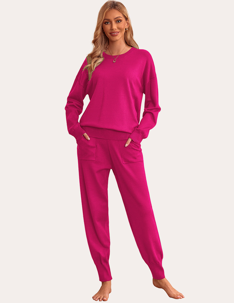 2 Piece Knit Long Sleeve Pajamas Sweatsuit (US Only)
