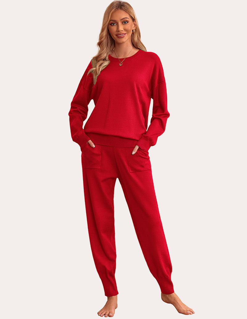 2 Piece Knit Long Sleeve Pajamas Sweatsuit (US Only)