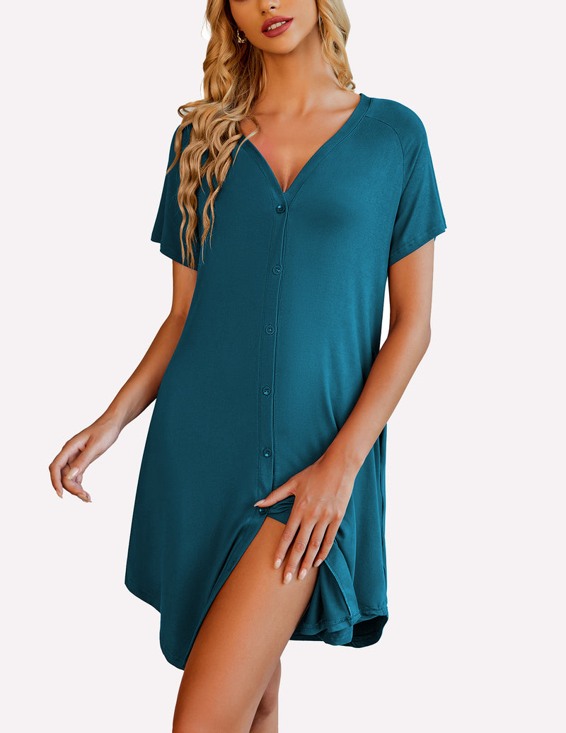 Casual V-Neck Button Down Nightgown (US Only)