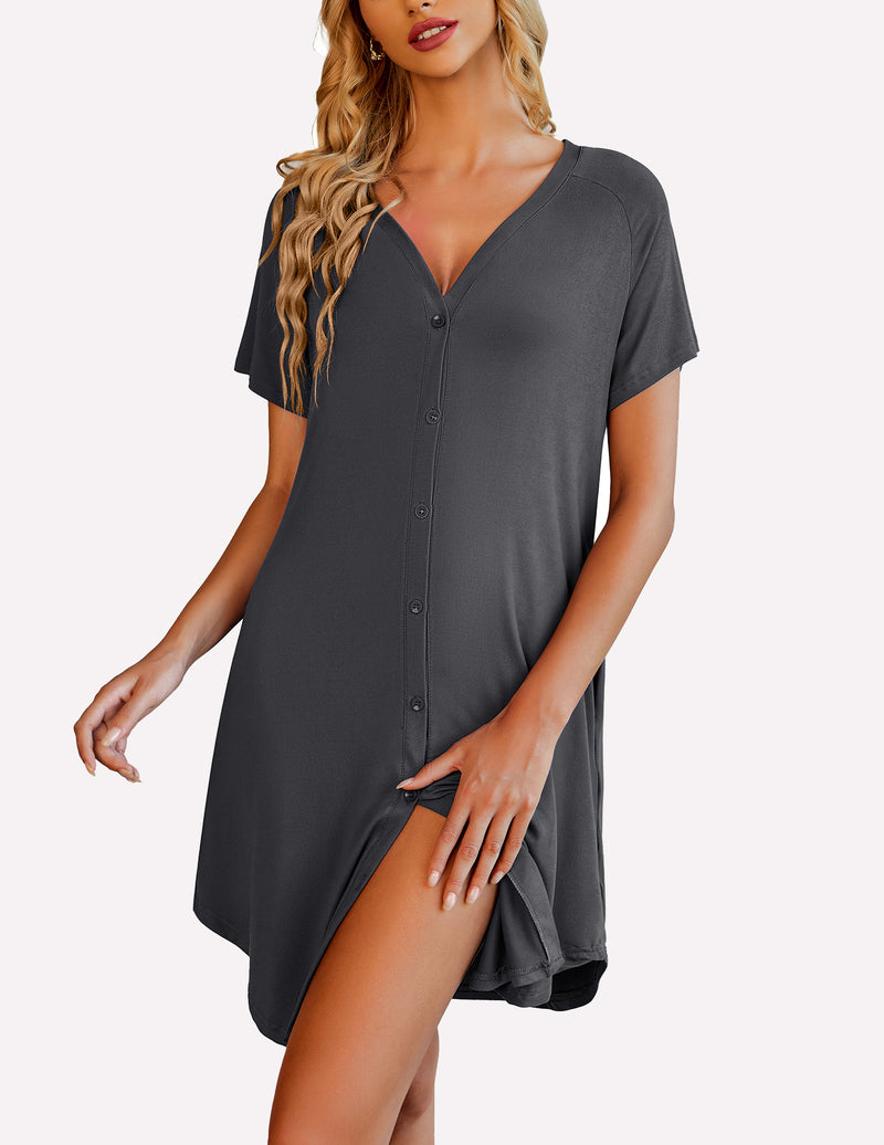 Casual V-Neck Button Down Nightgown (US Only)