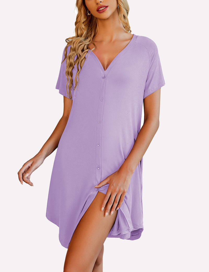 Casual V-Neck Button Down Nightgown (US Only)