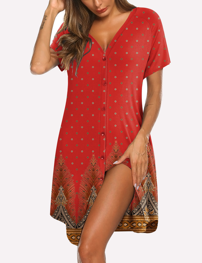 Casual V-Neck Button Down Nightgown (US Only)