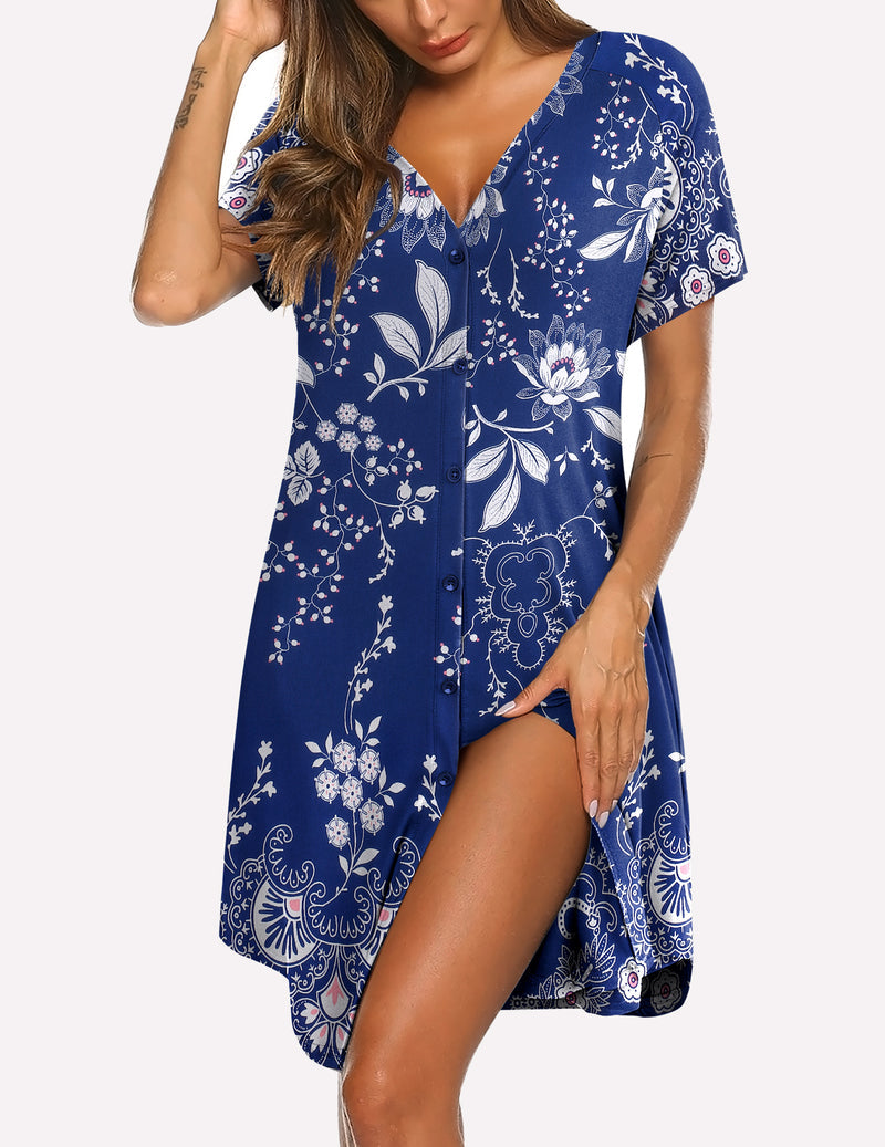 Casual V-Neck Button Down Nightgown (US Only)