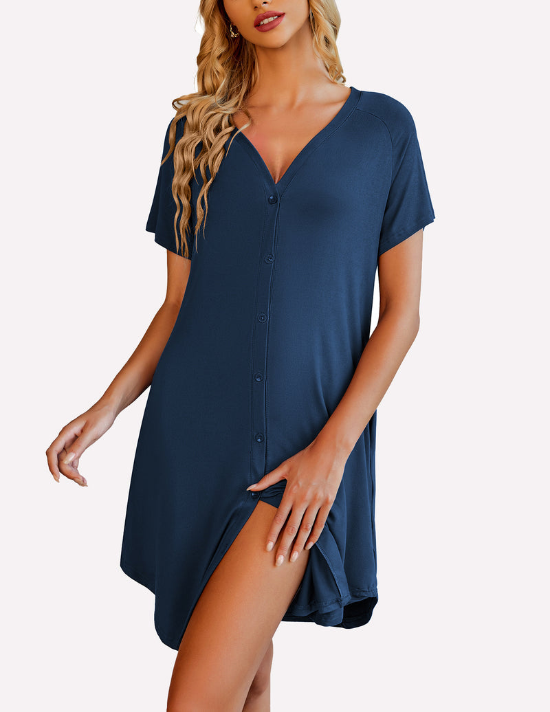 Casual V-Neck Button Down Nightgown (US Only)