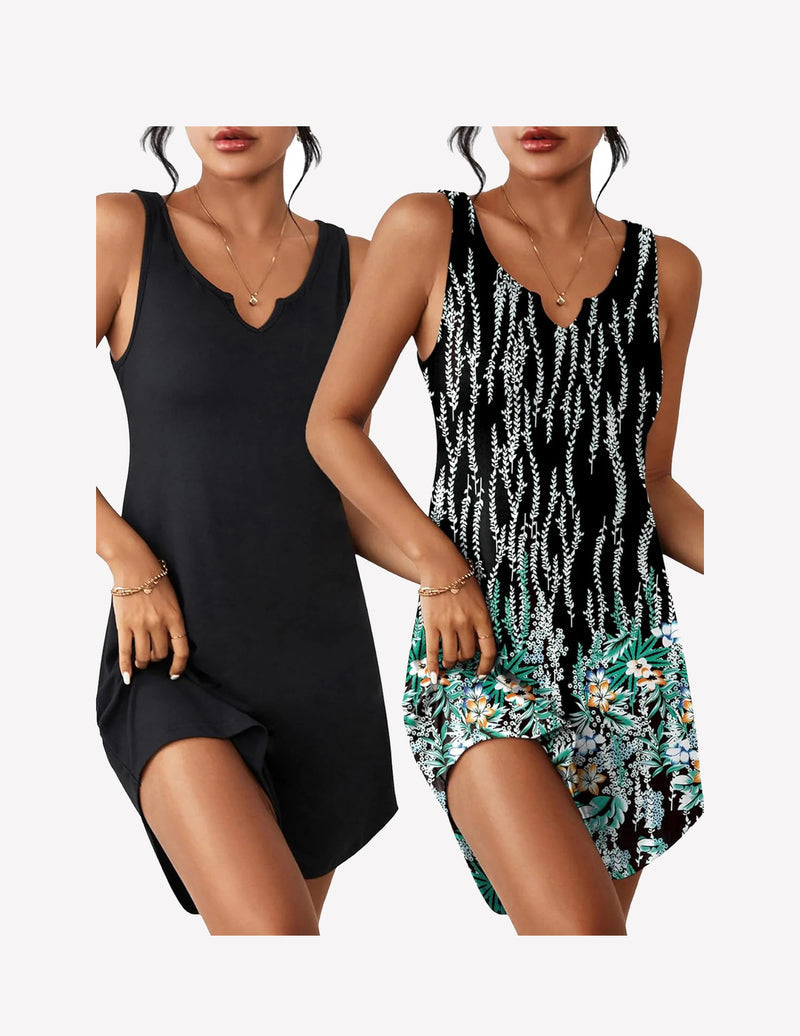 2 Pack Sleeveless Sleep Shirts V-Neck Tank Nightdress