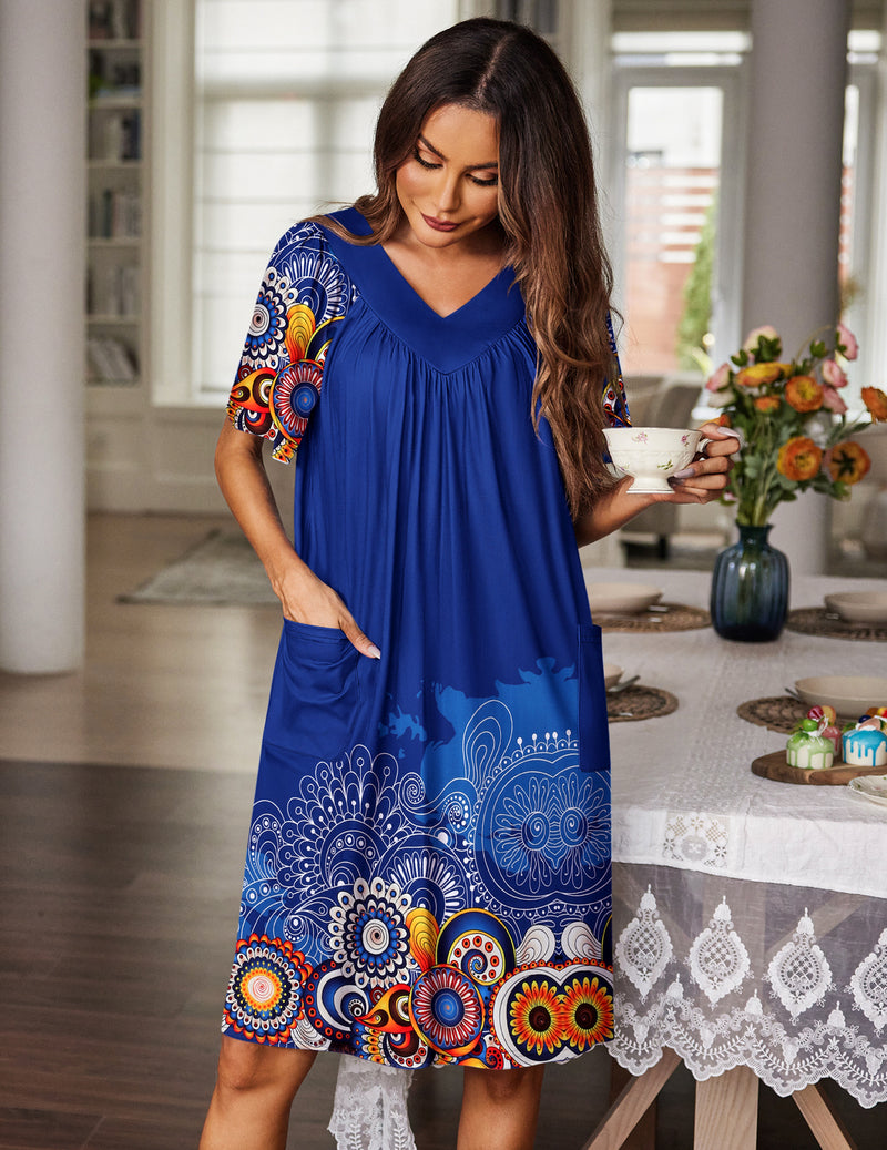 Floral Print Nightdress with Pockets (US Only)