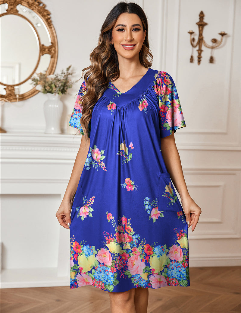 Floral Print Nightdress with Pockets (US Only)