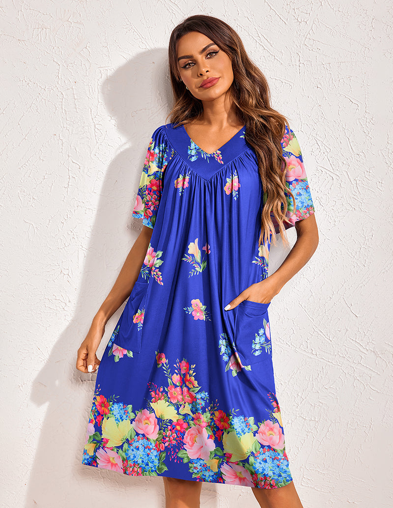Floral Print Nightdress with Pockets (US Only)