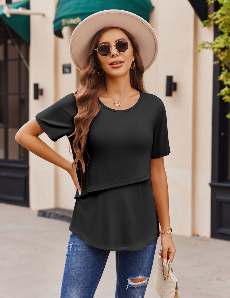 3 Pack Short Sleeve Nursing Shirts Soft Maternity Tops