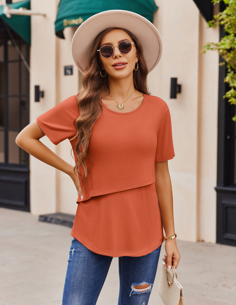 3 Pack Short Sleeve Nursing Shirts Soft Maternity Tops