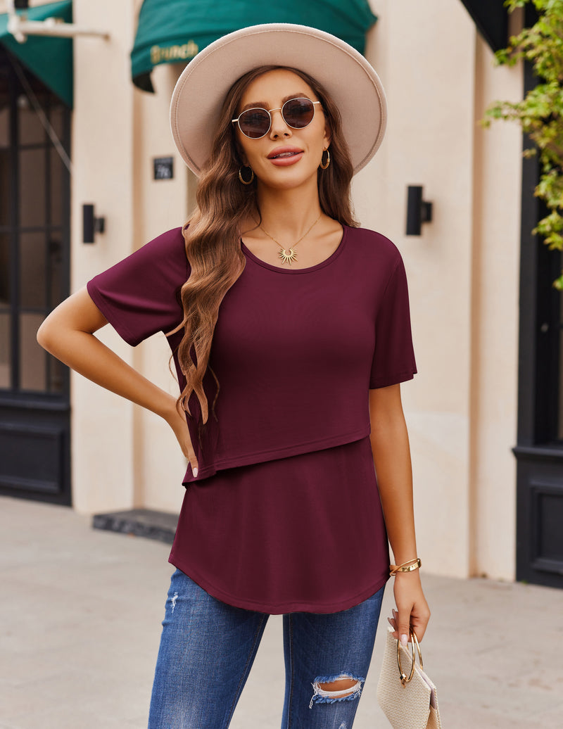 3 Pack Short Sleeve Nursing Shirts Soft Maternity Tops