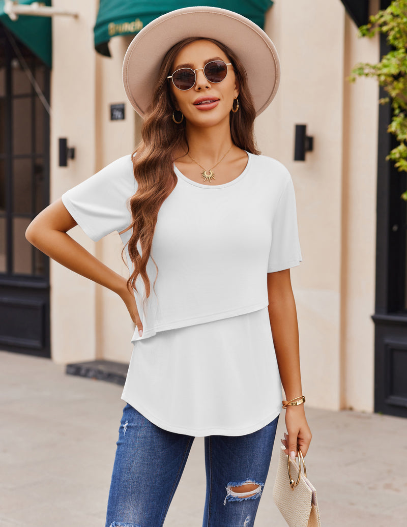 3 Pack Short Sleeve Nursing Shirts Soft Maternity Tops