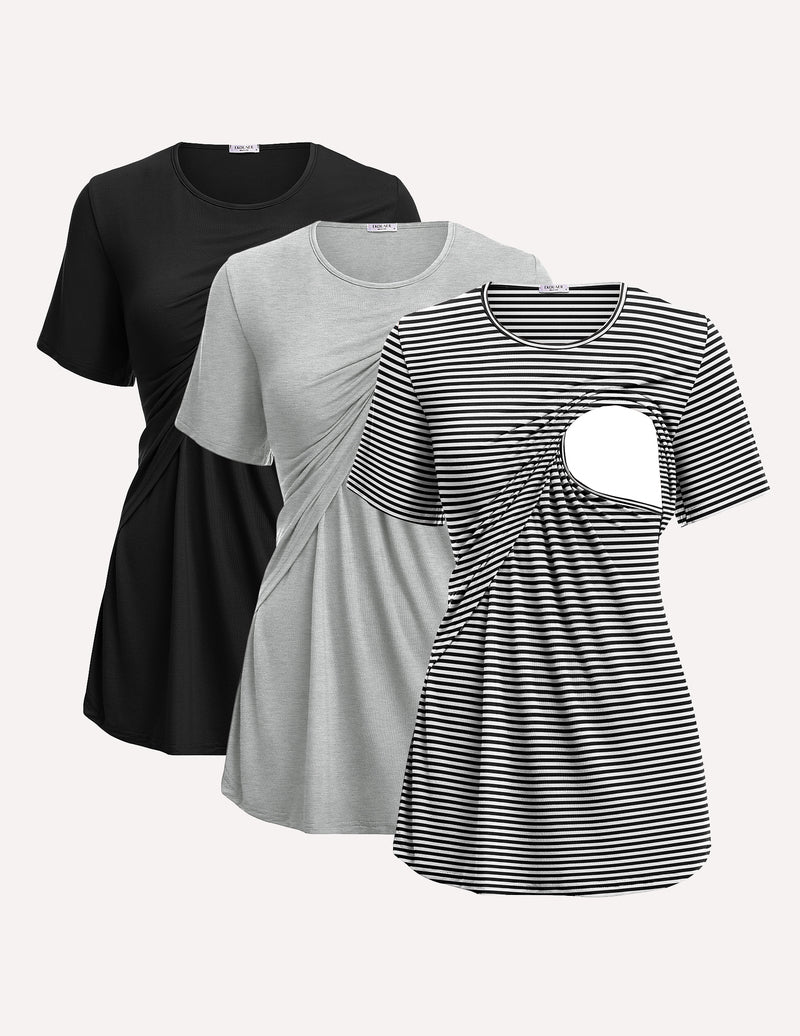 3 Pack Short Sleeve Nursing Shirts Soft Maternity Tops