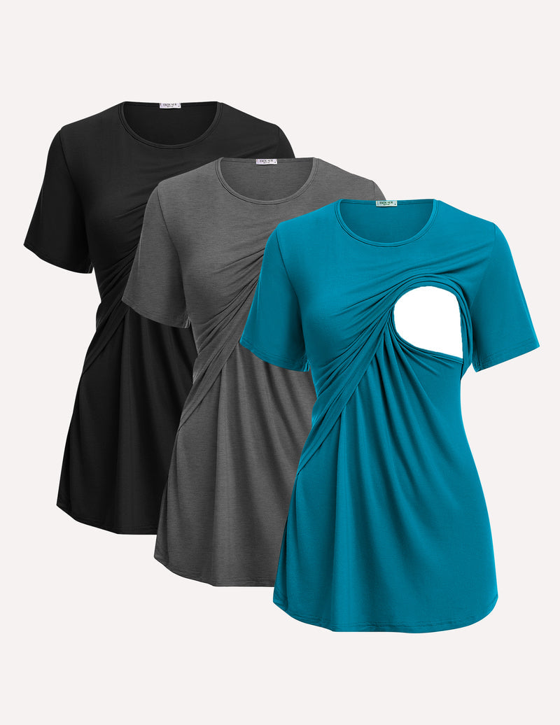 3 Pack Short Sleeve Nursing Shirts Soft Maternity Tops