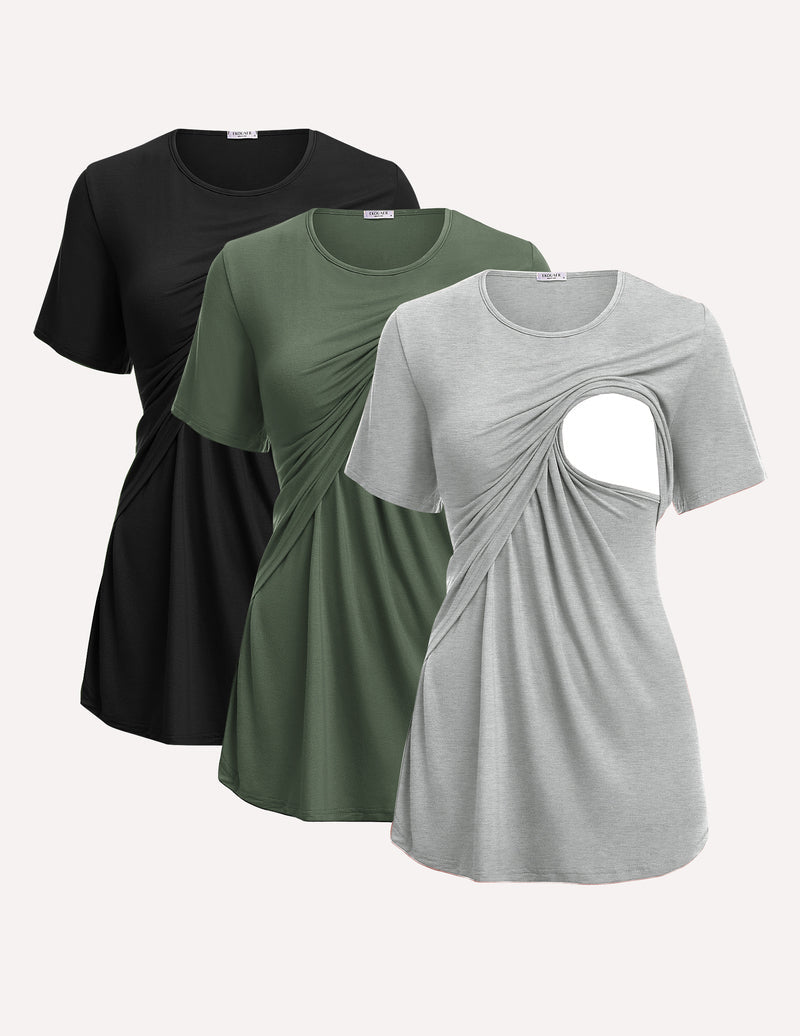 3 Pack Short Sleeve Nursing Shirts Soft Maternity Tops
